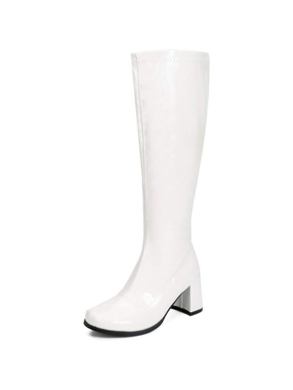 Women's White Gogo Boots Knee High Block Heel Square Toe 60s 70s Disco Costume
